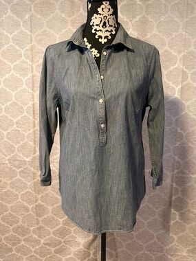 Lands end Blue Woven Denim Chambray Popover Tunic Shirt - Light Blue size 12